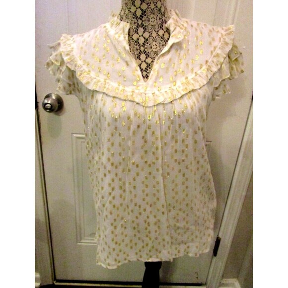 CK Bradley Silla Top NWT Off White Metallic Gold Accents Retail $168 Size S - Picture 3 of 10